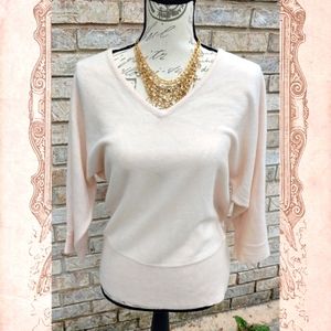 ✨Faux Cashmere✨New York & Company Soft 3/4 Sleeve Ballet Pink V-Neck Sweater M
